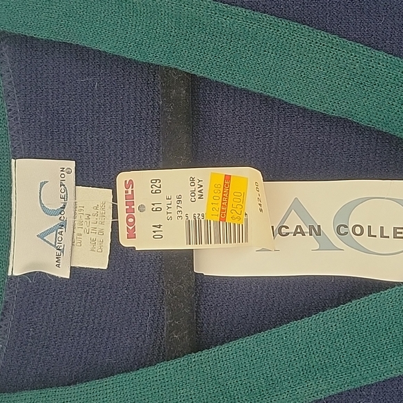 22w Vintage sweater NWT Unisex vest navy and green with gold buttons - Picture 3 of 3